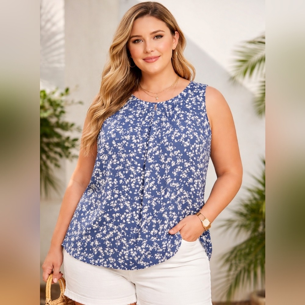 Sleeveless Blue Floral Blouse - Brand